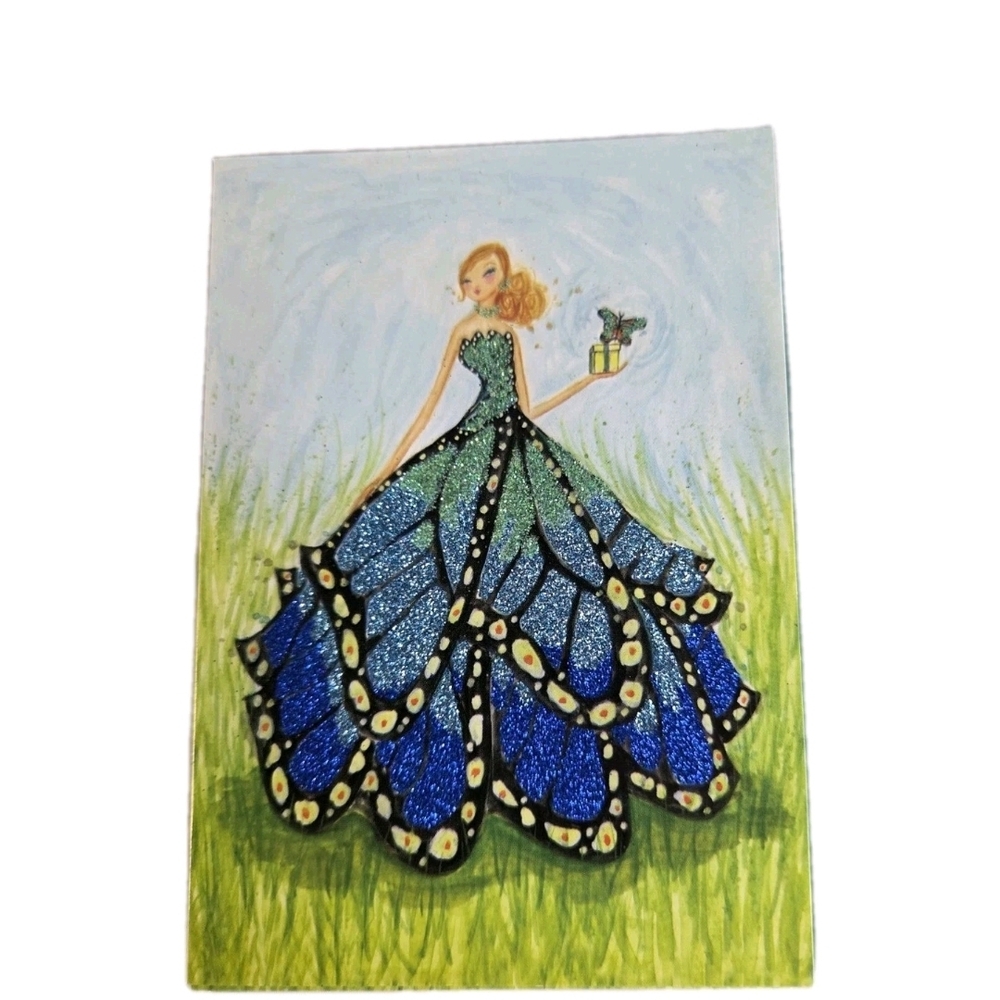Papyrus Bella Pilar Blank Note Card & Envelope Glitter Butterfly Dress Set of 15 - Picture 5 of 5